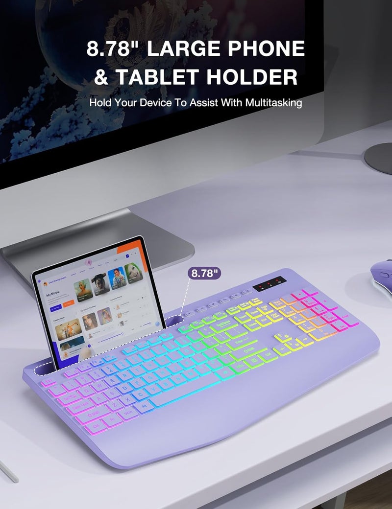 SABLUTE Wireless Keyboard with 9 Effects Backlits, Wrist Rest, Phone Holder, Rechargeable Ergonomic Computer Keyboard with Silent Keys, 2.4G Lag-Free Cordless Set for PC, Laptop, Windows, Mac (Keyboard Only) - Image 4